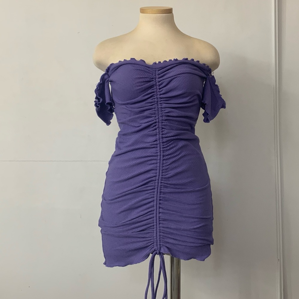 Ruched Off-Shoulder Purple Bodycon Dress